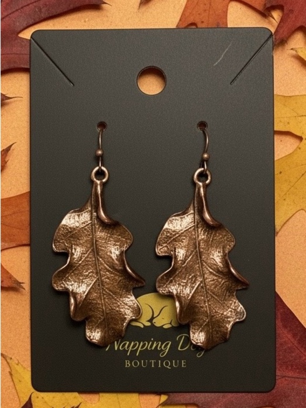 Copper Oak Leaf Dangle Earrings – Autumn Statement Earrings